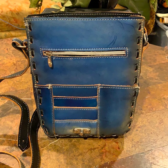 Hand tooled Mexican Blue/Green/Cream Leather Bag. - Picture 5 of 5